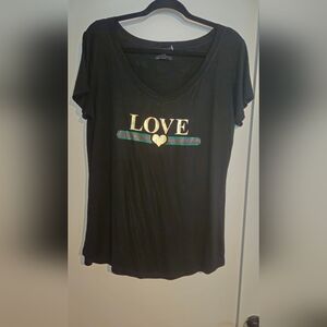 Bird & Vine “LOVE” Graphic Tee – Black / Gold – Size L